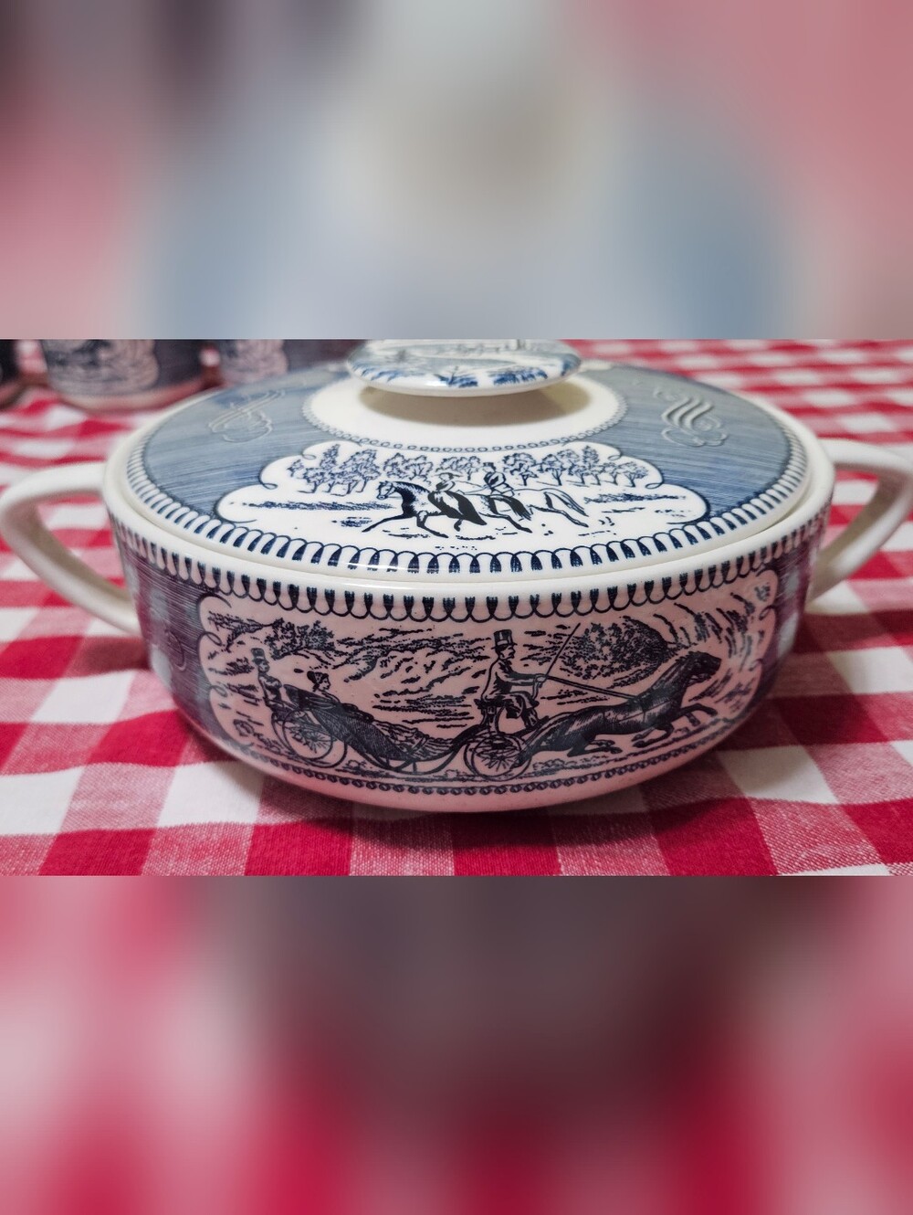 Vintage Currier & Ives Serving Bowl with Lid.